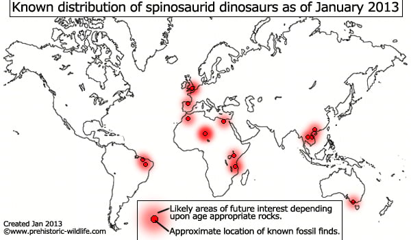 global-spinosaurid-distribution Known Locations