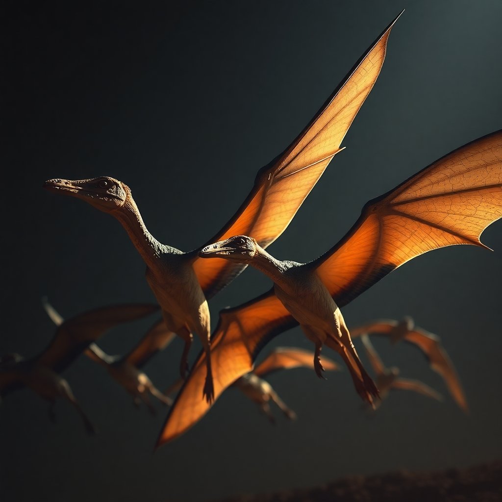 Group of Giant Pterosaurs Flying 