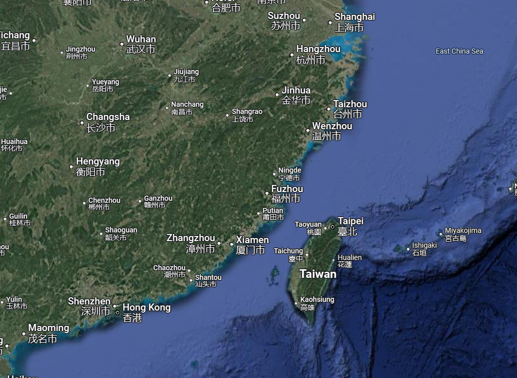  Fujian Province, China on map where fossil of Baminornis was found