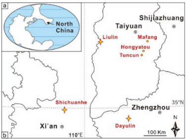  Permian-Triassic paleogeographic map of North China where traces were found