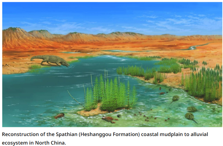 Reconstruction of the Spathian (Heshanggou Formation) coastal mudplain to alluvial ecosystem in North China.