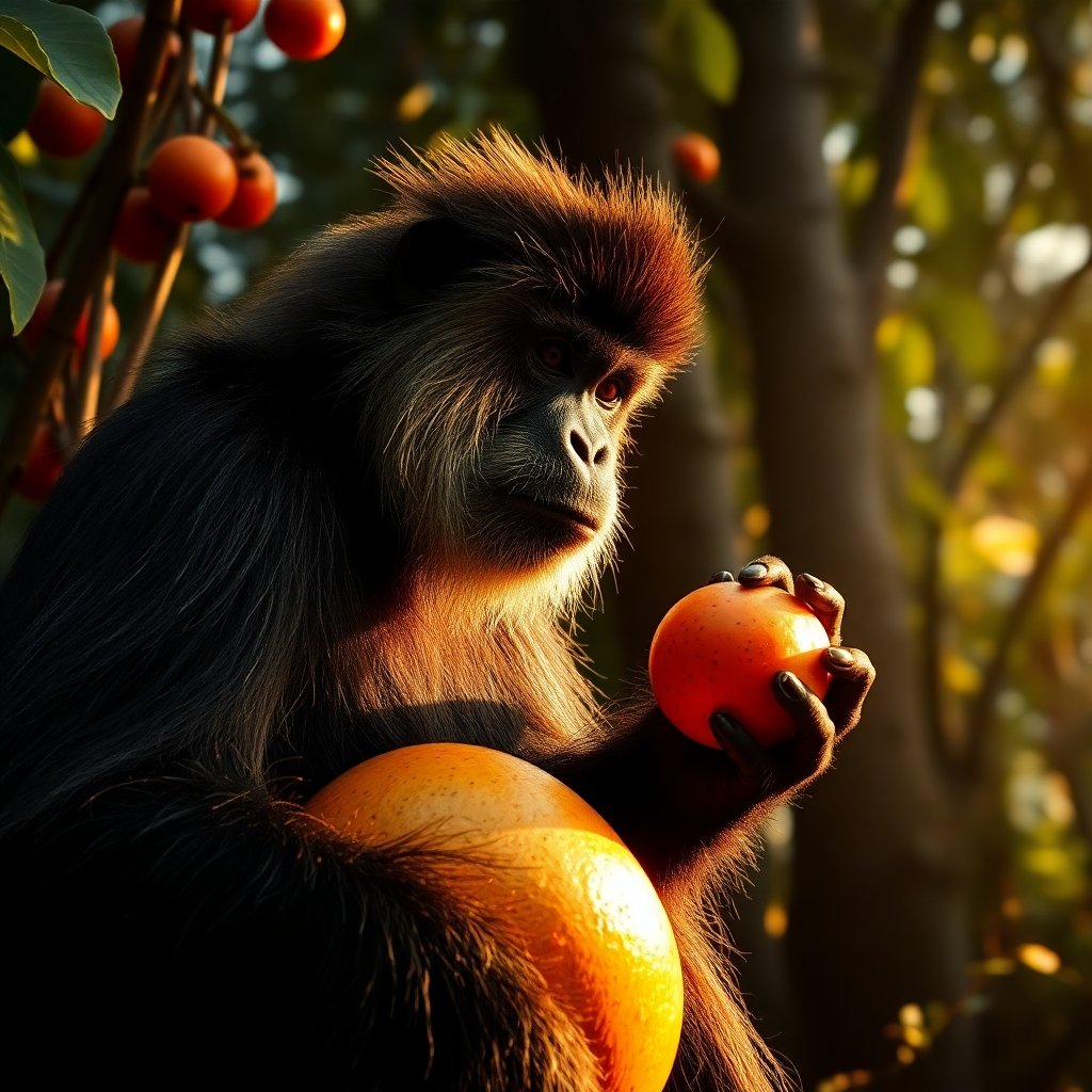 early primate eating fruits in the forests