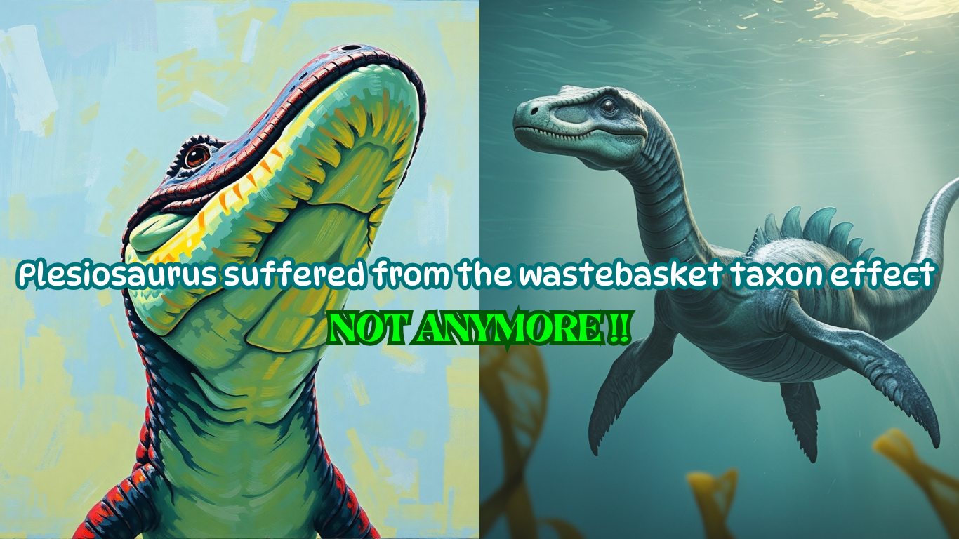 Plesiosaurus collage which mentions Plesiosaurus suffered from the wastebasket taxon effect‭ ,not anymore !!